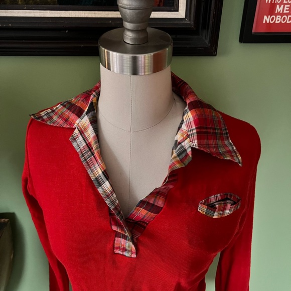 Vintage 1970s red and plaid shirt with front pocket - Picture 2 of 3